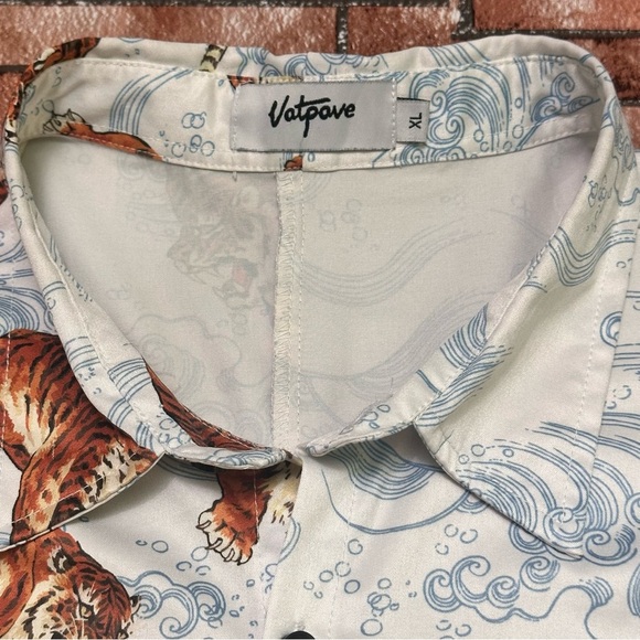 Vatpave White Tiger Print Shirt size XL - Picture 5 of 9